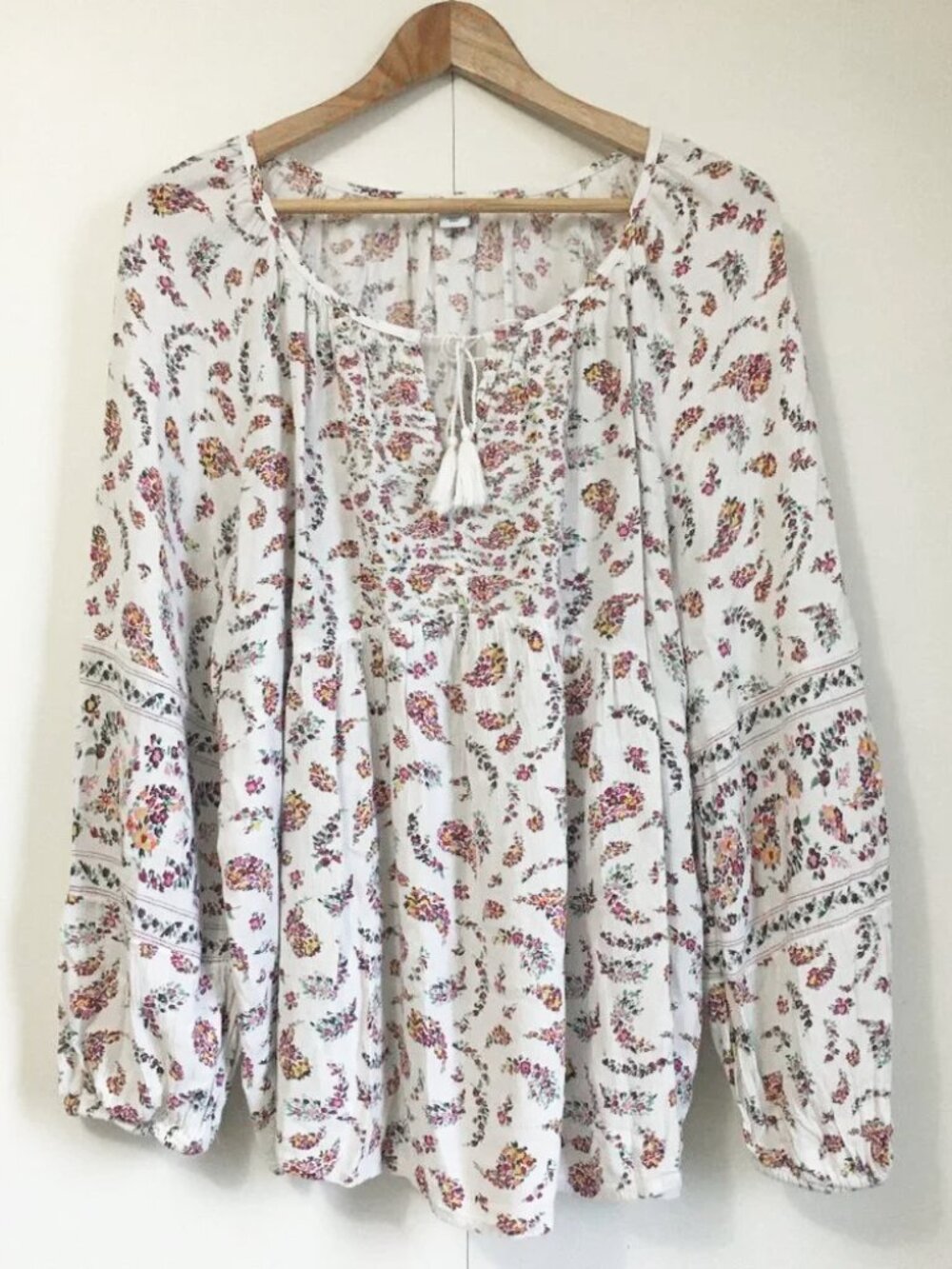 Old Navy Floral Paisley Tasseled Boho Blouse - Size XL